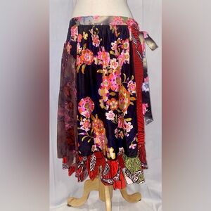 VTG Bazar de Christian LaCroix Multicolor Mixed Print Silk Ruffle Skirt France